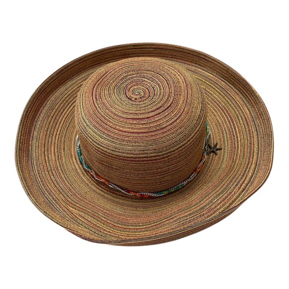 Sun N’ Sand Woven Straw Hat – Multicolor Stripe with Beaded Chain & Starfish - Picture 3 of 5